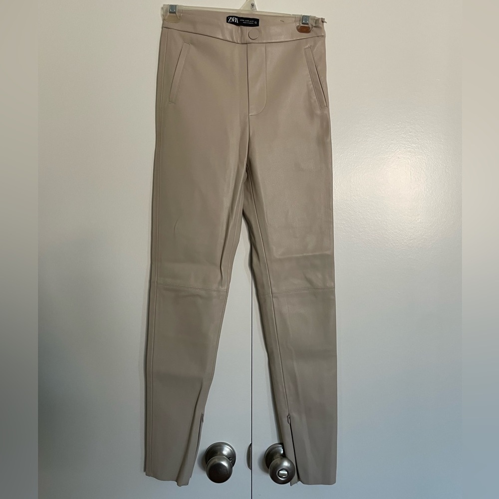 Zara Faux Leather Tan Legging Pants